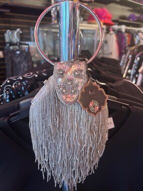 Beaded Fringe Keyring Wristlet - Silver